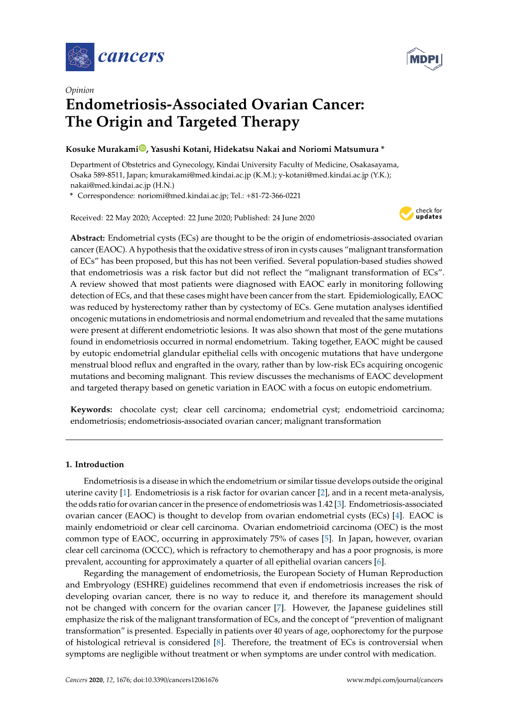 Endometriosis-Associated Ovarian Cancer: the Origin and Targeted Therapy