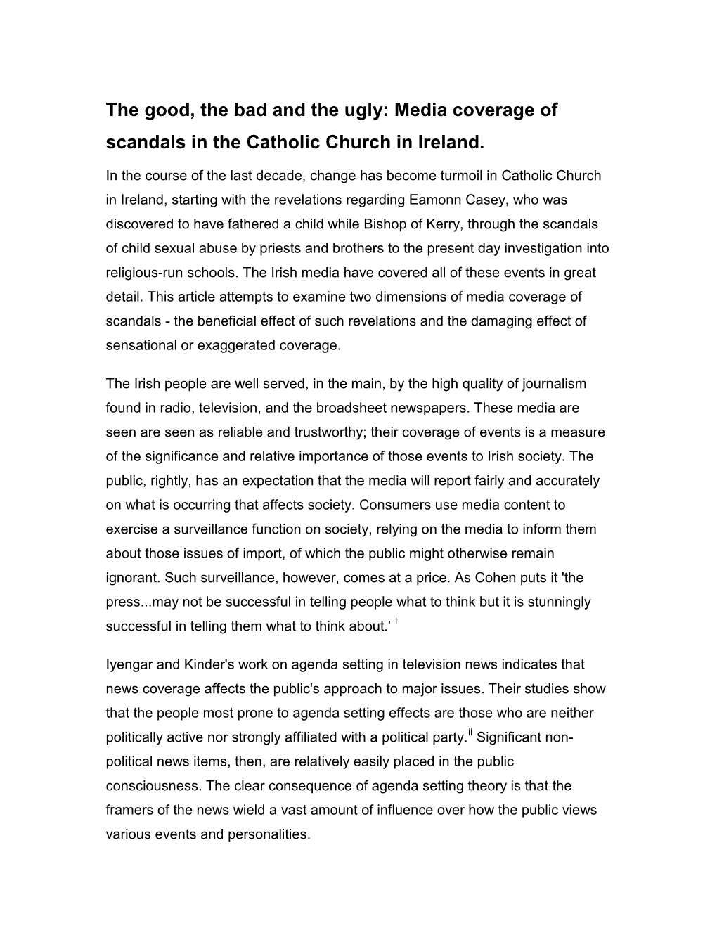 Media Coverage of Scandals in the Catholic Church in Ireland