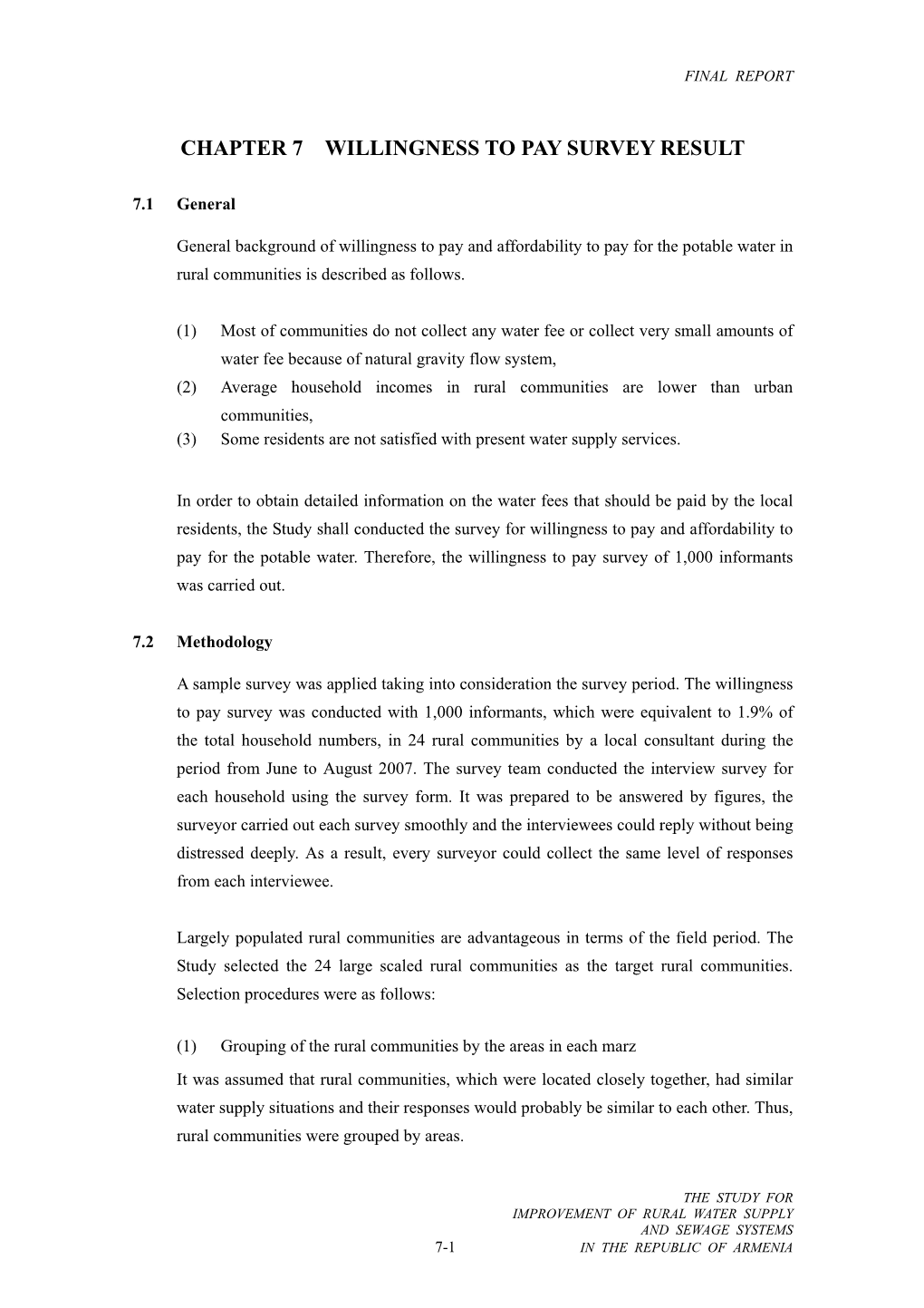 Chapter 7 Willingness to Pay Survey Result