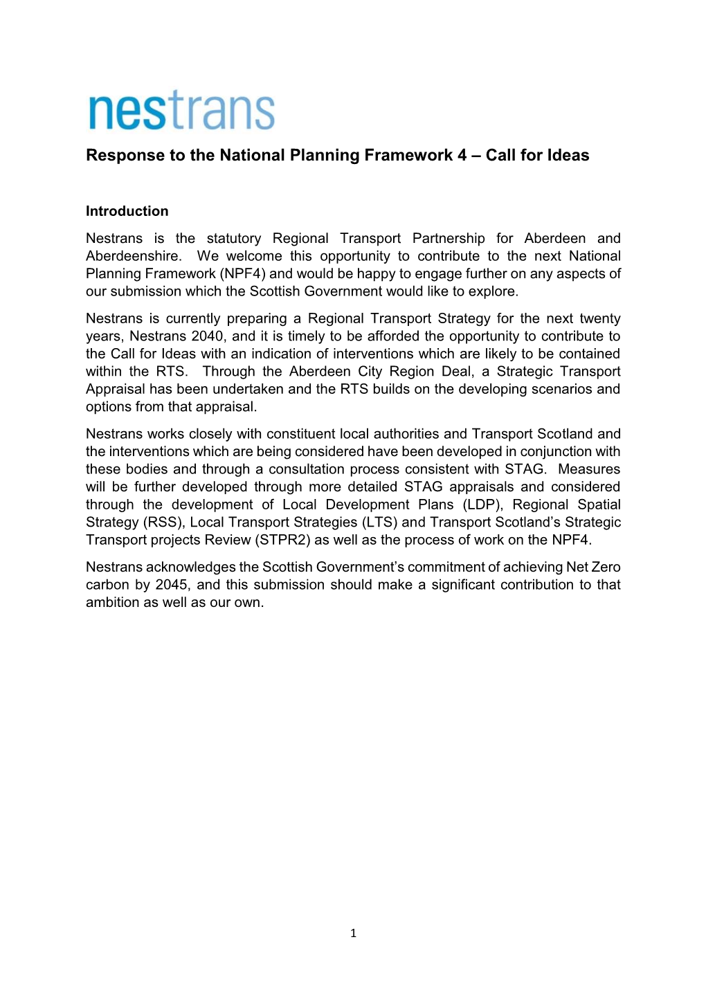 Response to the National Planning Framework 4 – Call for Ideas