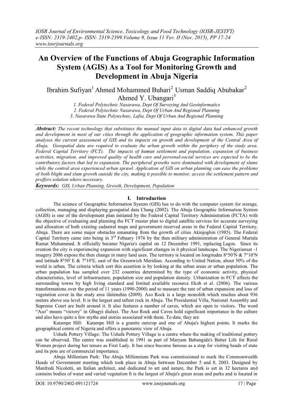 AGIS) As a Tool for Monitoring Growth and Development in Abuja Nigeria