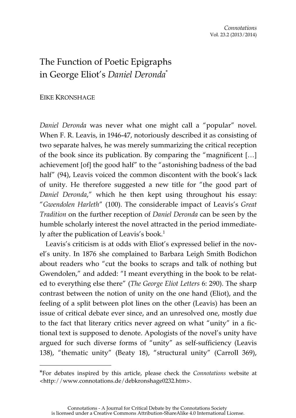 The Function of Poetic Epigraphs in George Eliot's Daniel Deronda