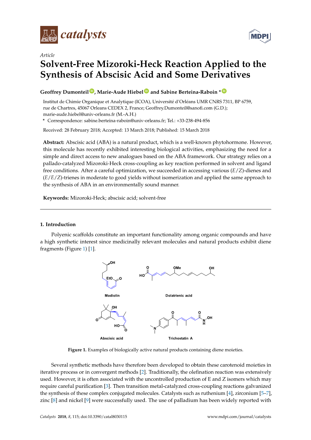 Solvent-Free Mizoroki-Heck Reaction Applied to the Synthesis of Abscisic