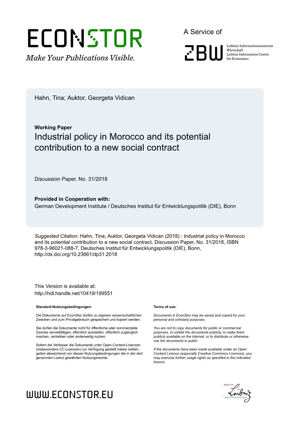 Industrial Policy in Morocco and Its Potential Contribution to a New Social Contract