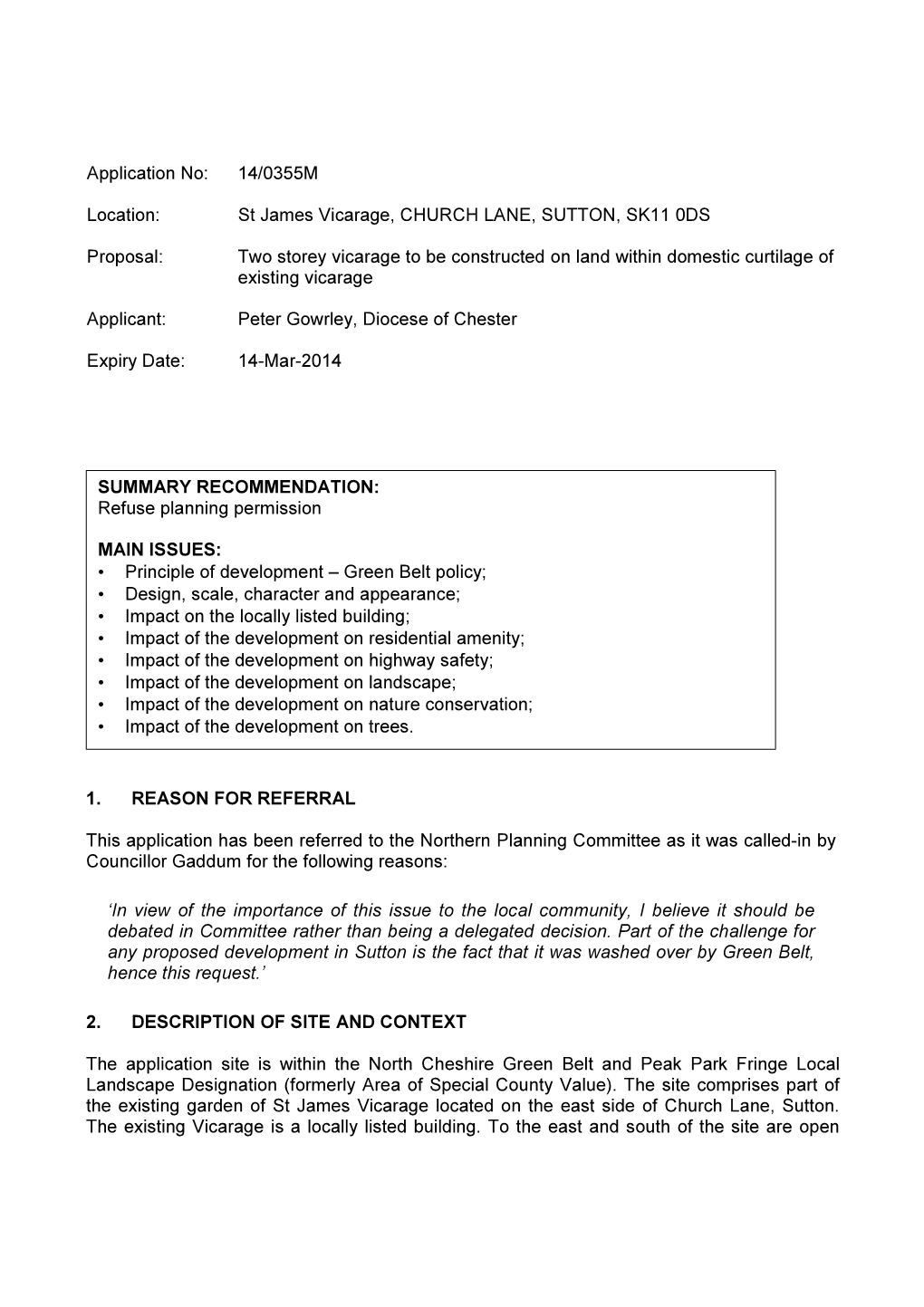 Two Storey Vicarage to Be Constructed on Land Within Domestic Curtilage of Existing Vicarage