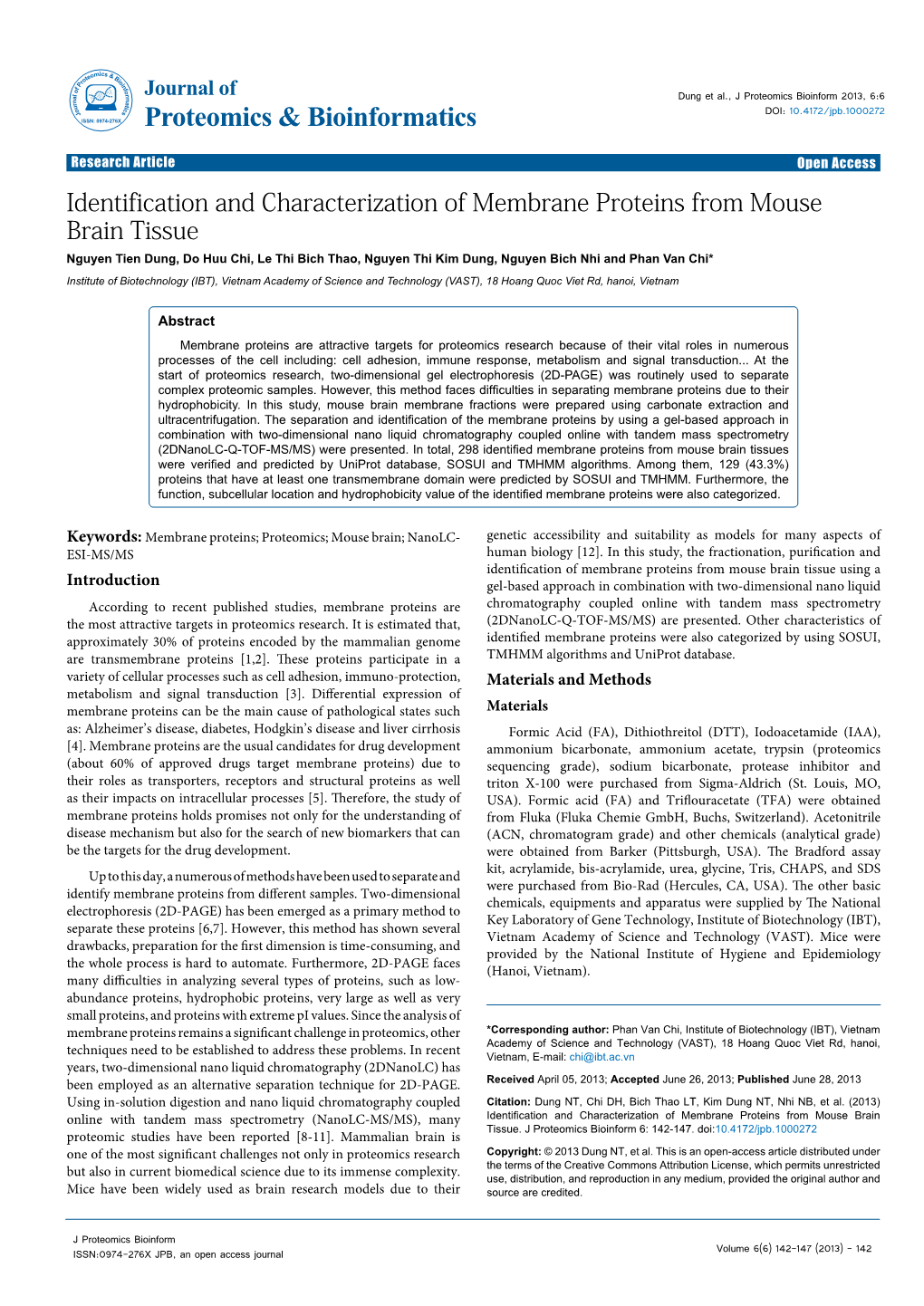 Identification and Characterization of Membrane Proteins from Mouse