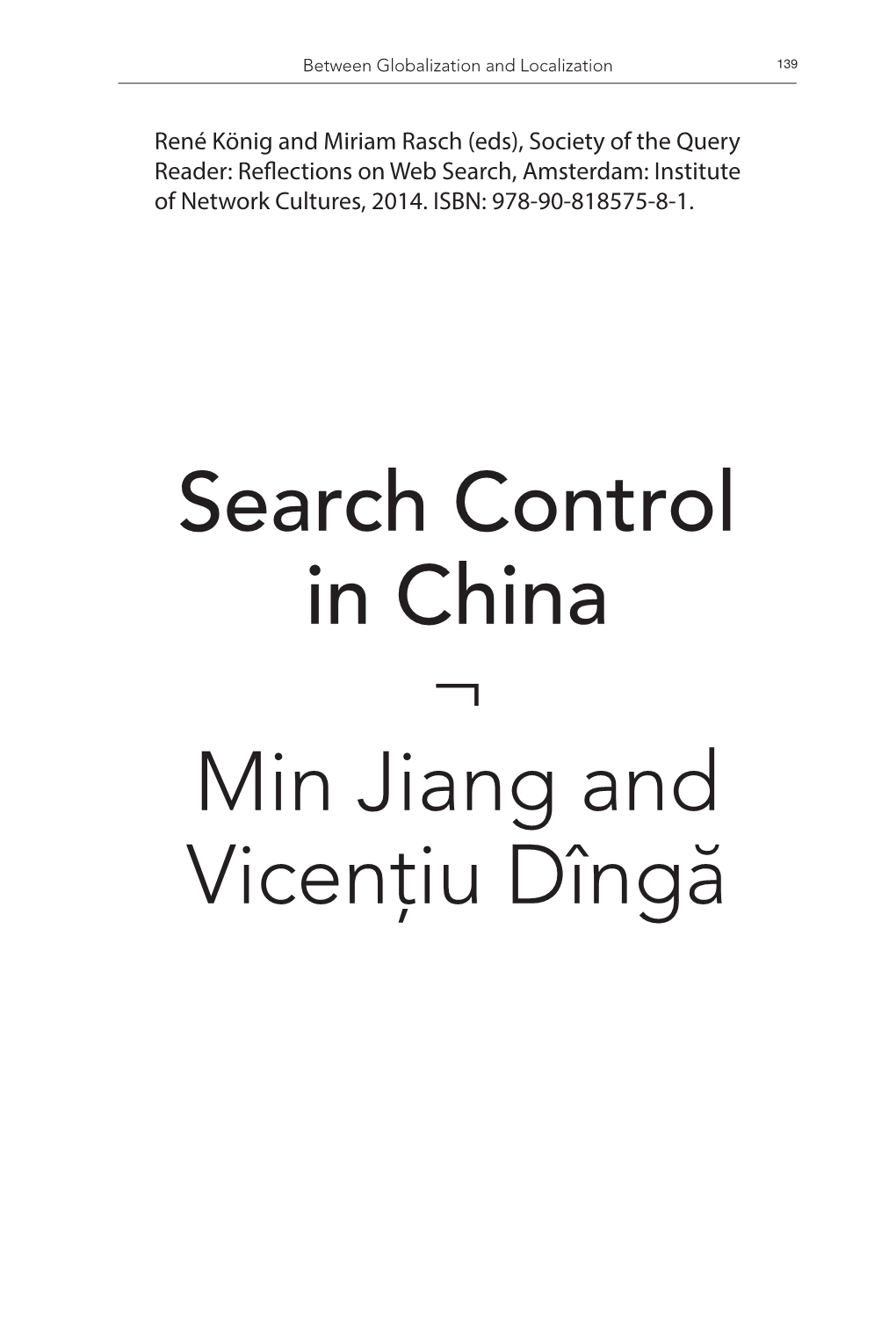 Search Control in China. an Interview with Min Jiang