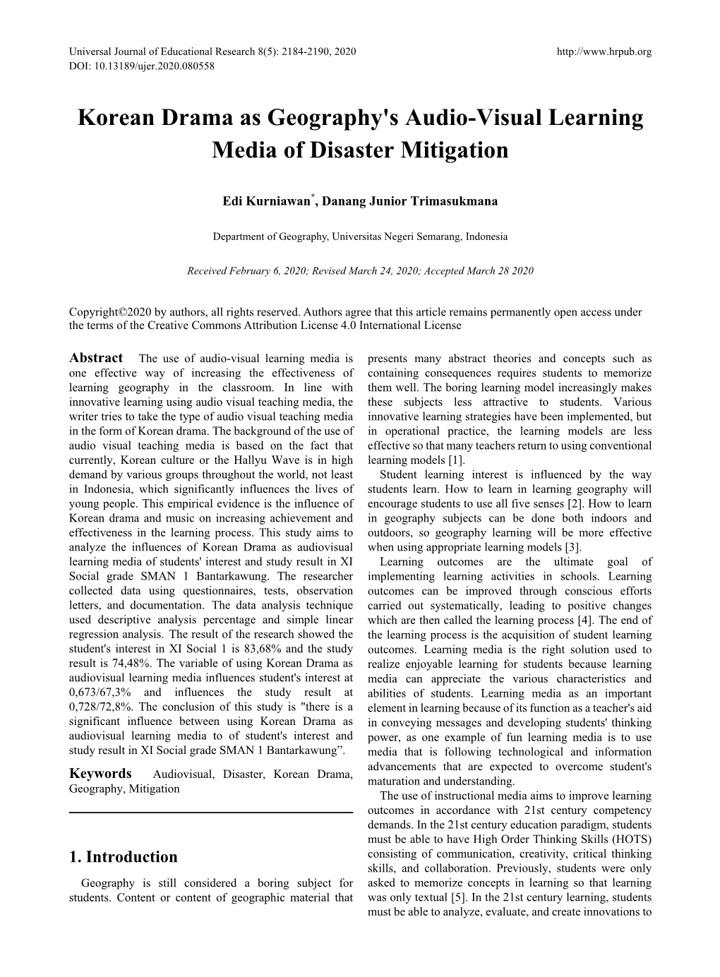 Korean Drama As Geography's Audio-Visual Learning Media of Disaster Mitigation