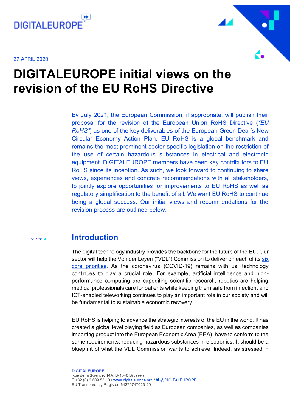 DIGITALEUROPE Initial Views on the Revision of the EU Rohs Directive