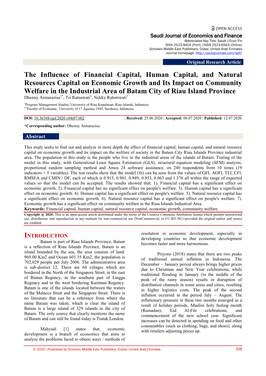 The Influence of Financial Capital, Human Capital, and Natural Resources Capital on Economic Growth and Its Impact on Community