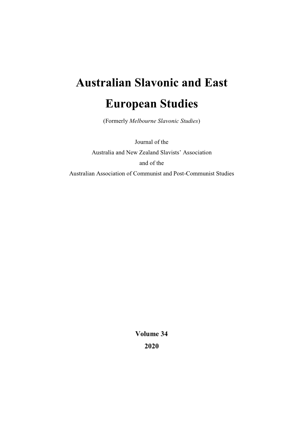 Australian Slavonic and East European Studies