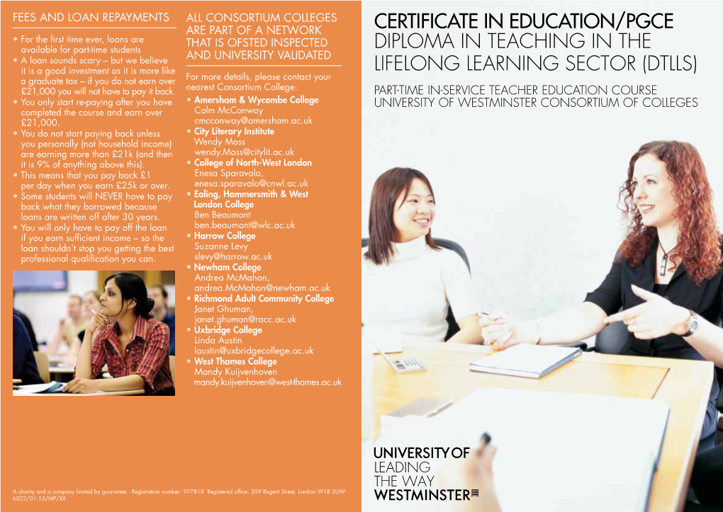 Certificate in Education/Pgce Diploma in Teaching in the Lifelong Learning