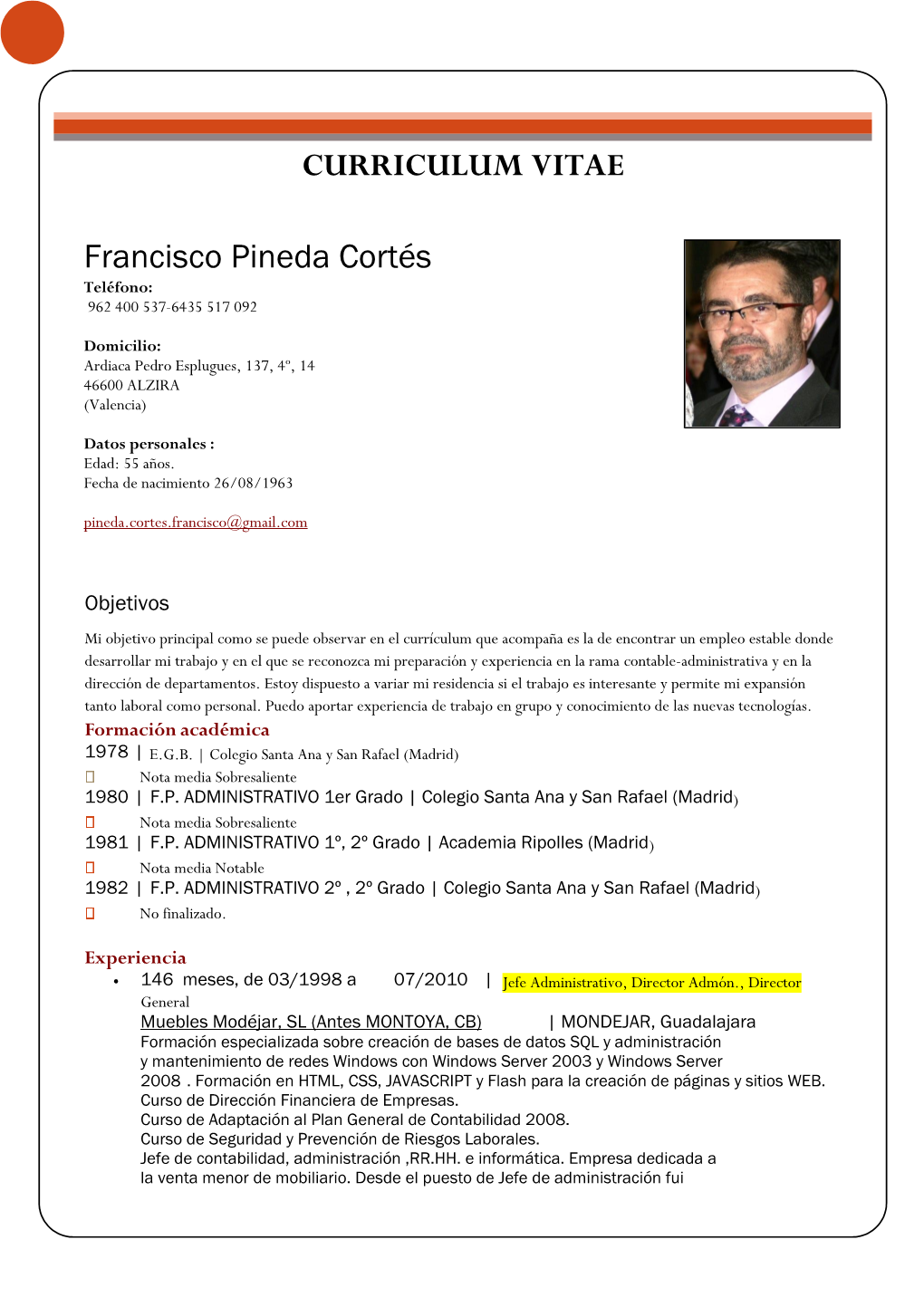 CURRICULUM VITAE Francisco Pineda Cortés