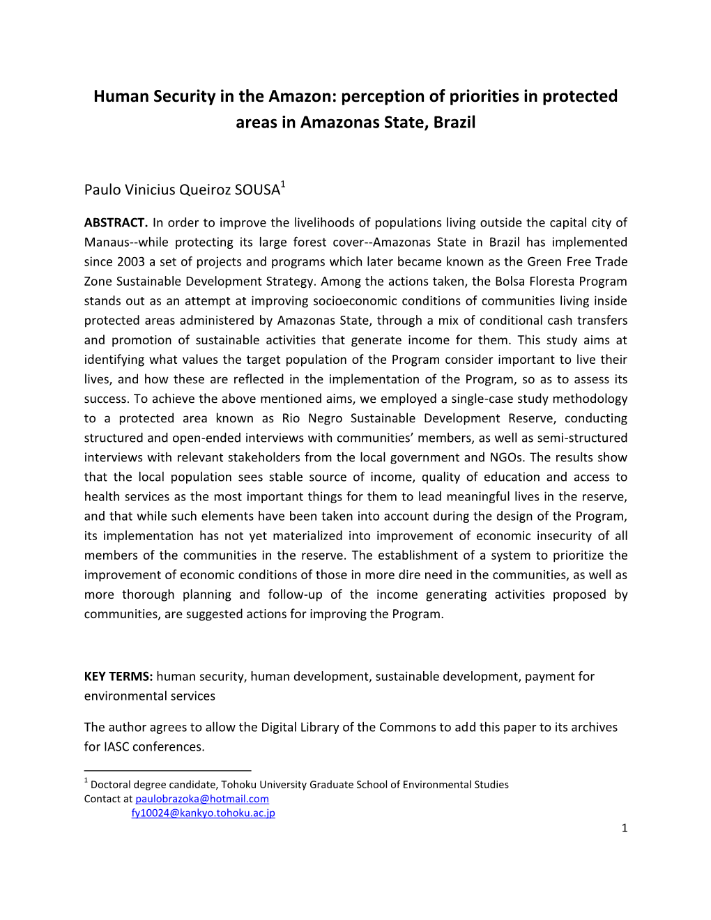Perception of Priorities in Protected Areas in Amazonas State, Brazil