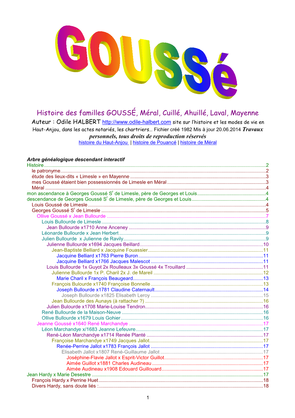 Histoire Des Familles GOUSSÉ, Méral, Cuillé, Ahuillé, Laval, Mayenne