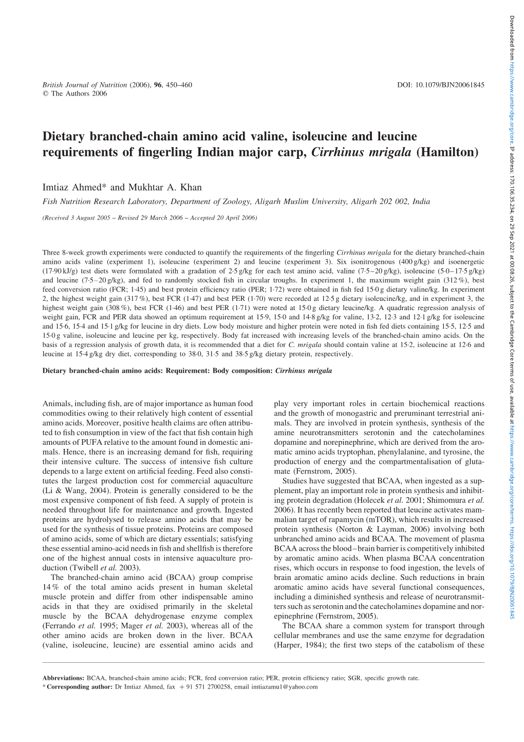 Dietary Branched-Chain Amino Acid Valine, Isoleucine and Leucine