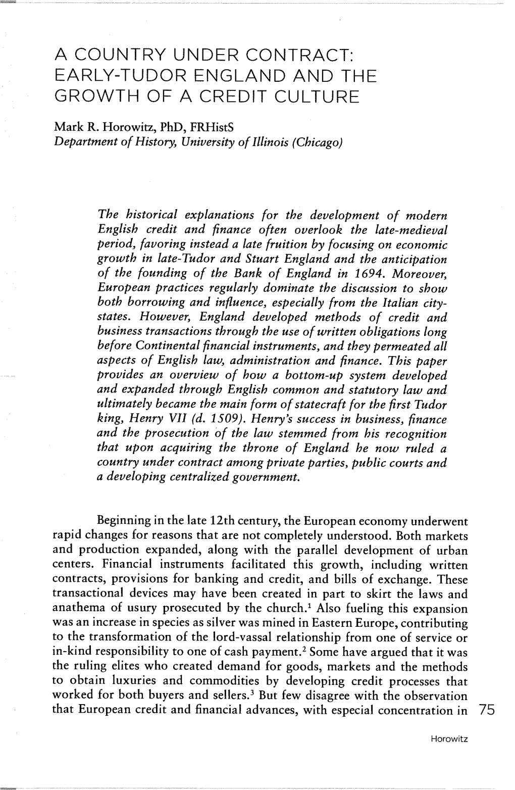 Early-Tudor England and the Growth of a Cred!T Culture