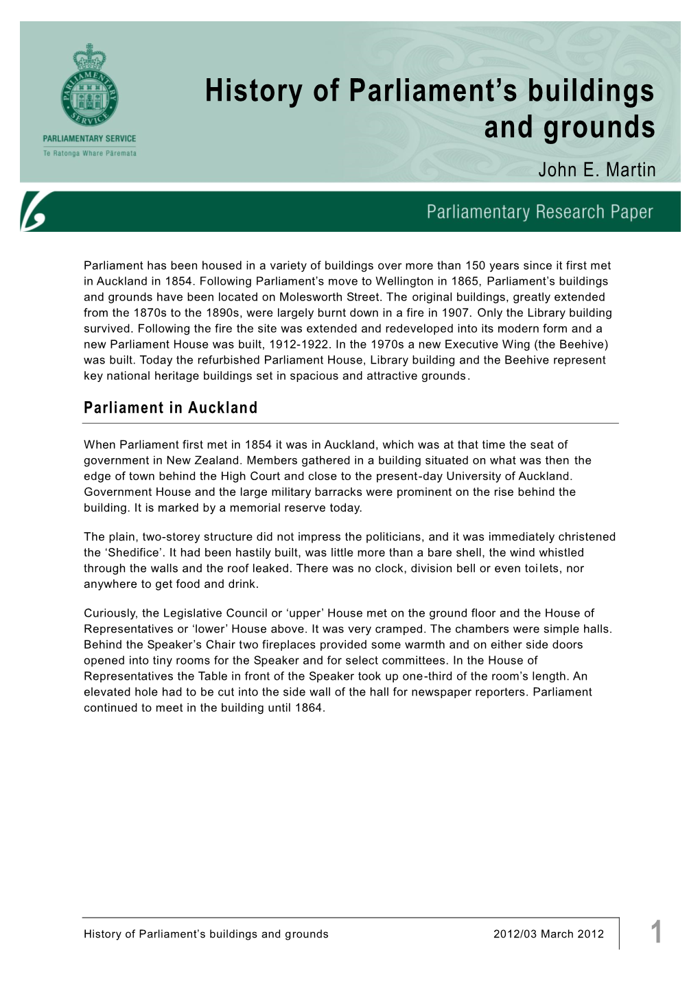 History of Parliaments Buildings and Grounds