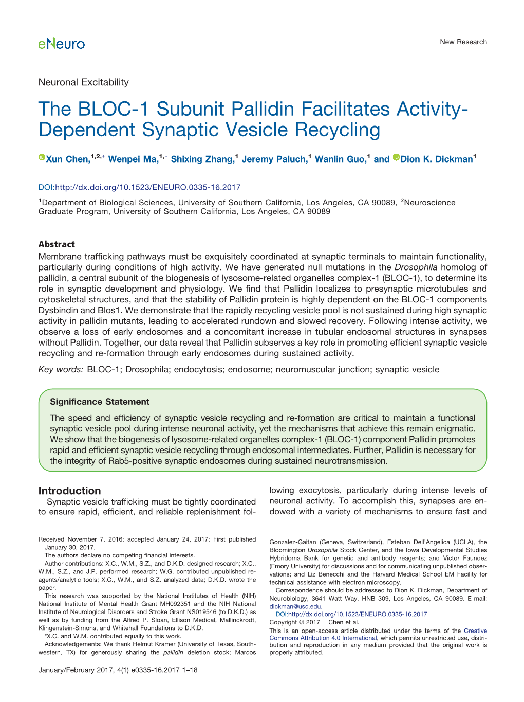 The BLOC-1 Subunit Pallidin Facilitates Activity-Dependent