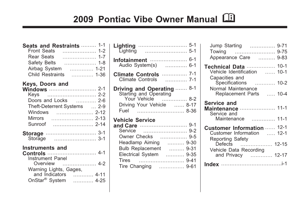 2009 Pontiac Vibe Owner Manual M