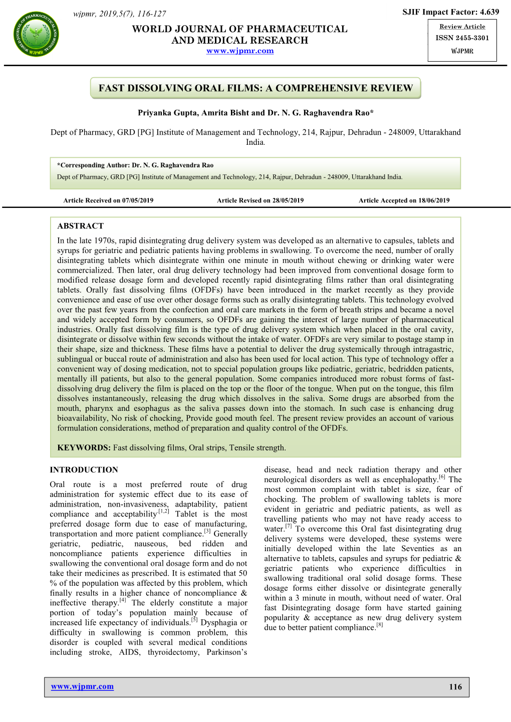 Fast Dissolving Oral Films: a Comprehensive Review