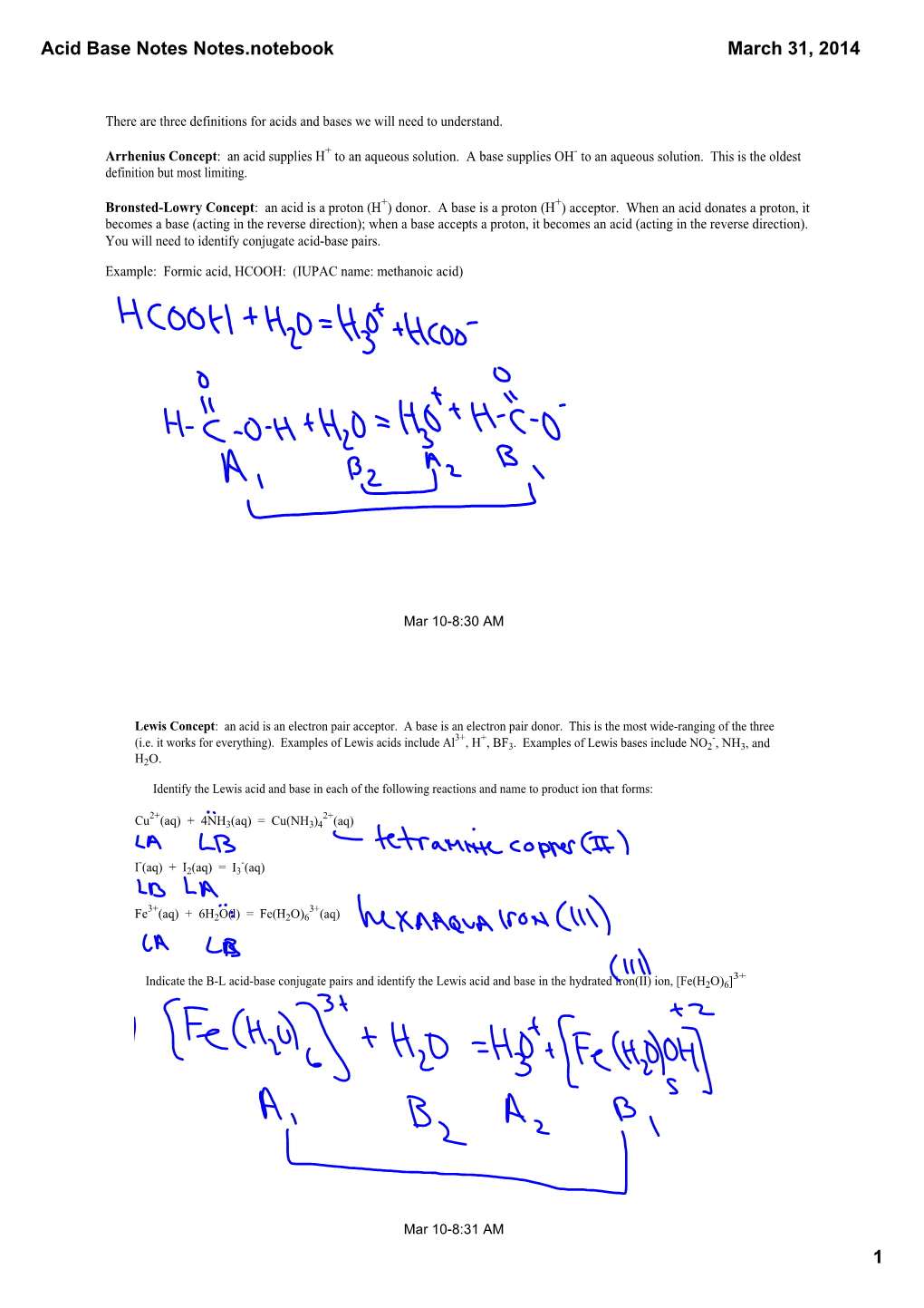 Acid Base Notes Notes.Notebook 1 March 31, 2014