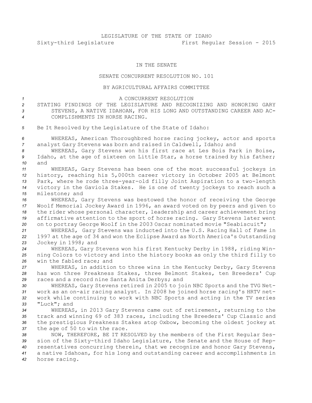 Senate Concurrent Resolution No.101 (2015