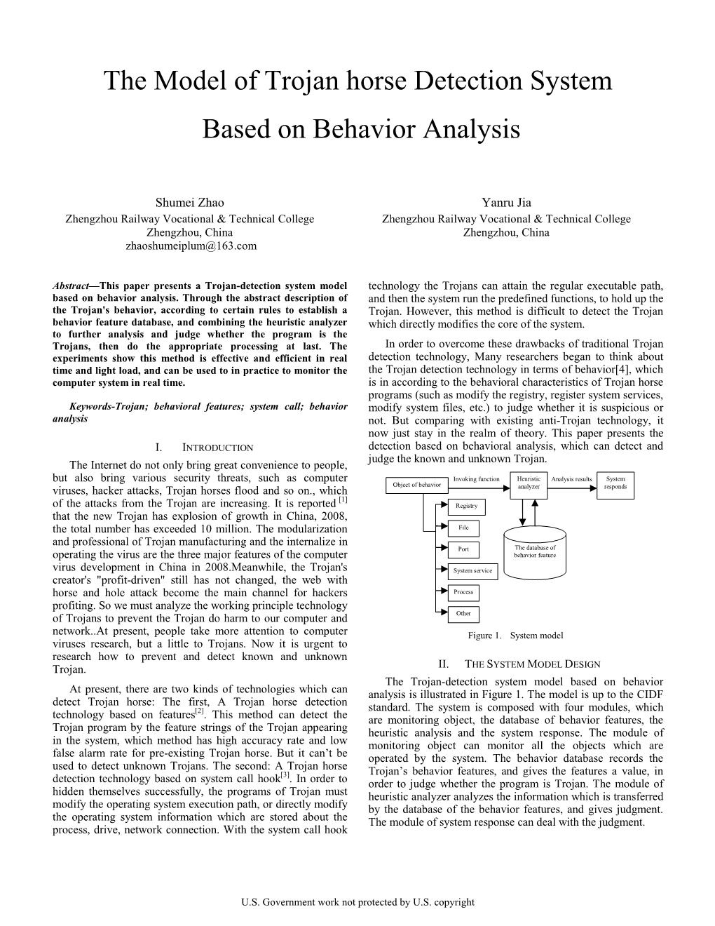 The Model of Trojan Horse Detection System Based on Behavior Analysis