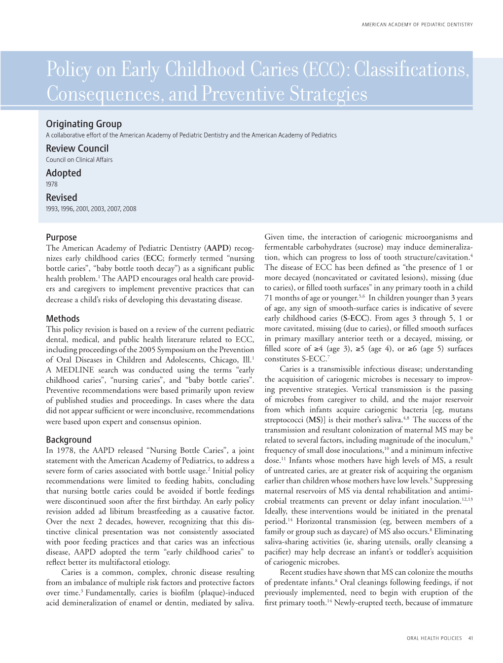 Policy on Early Childhood Caries(ECC)