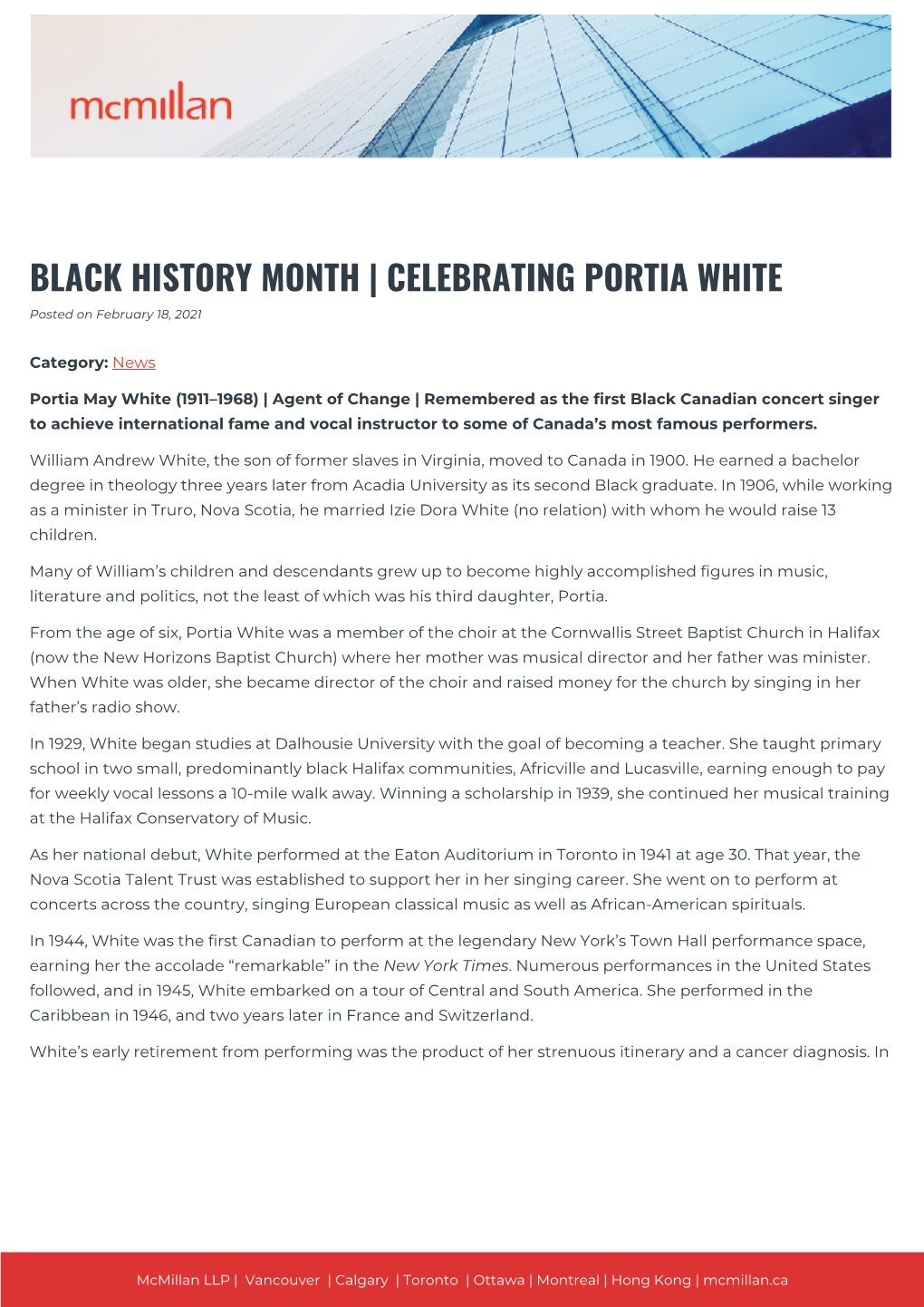 CELEBRATING PORTIA WHITE Posted on February 18, 2021