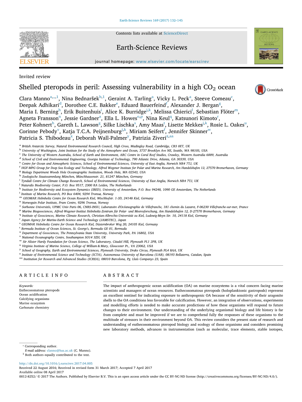 Shelled Pteropods in Peril Assessing Vulnerability in a High CO2 Ocean