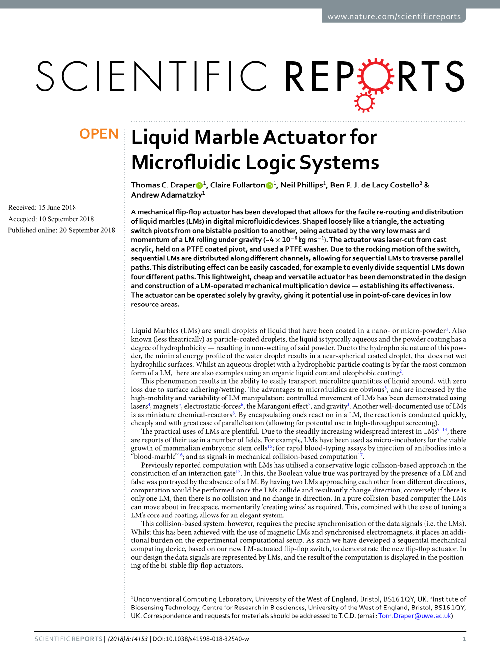 Liquid Marble Actuator for Microfluidic Logic Systems