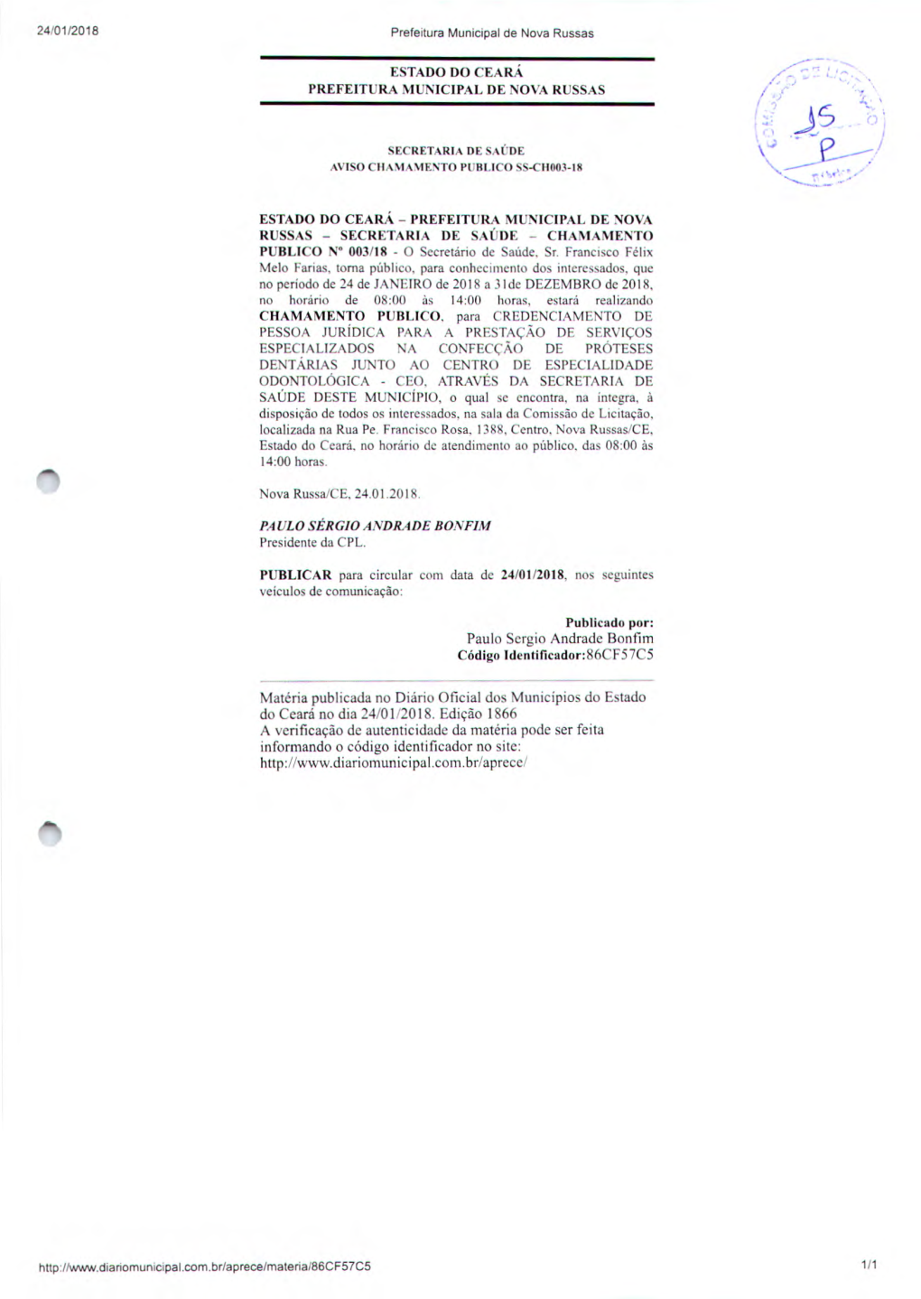 ESTADO DO CEARÁ PREFEITURA MUNICIPAL DE NOVA RUSSAS Íj