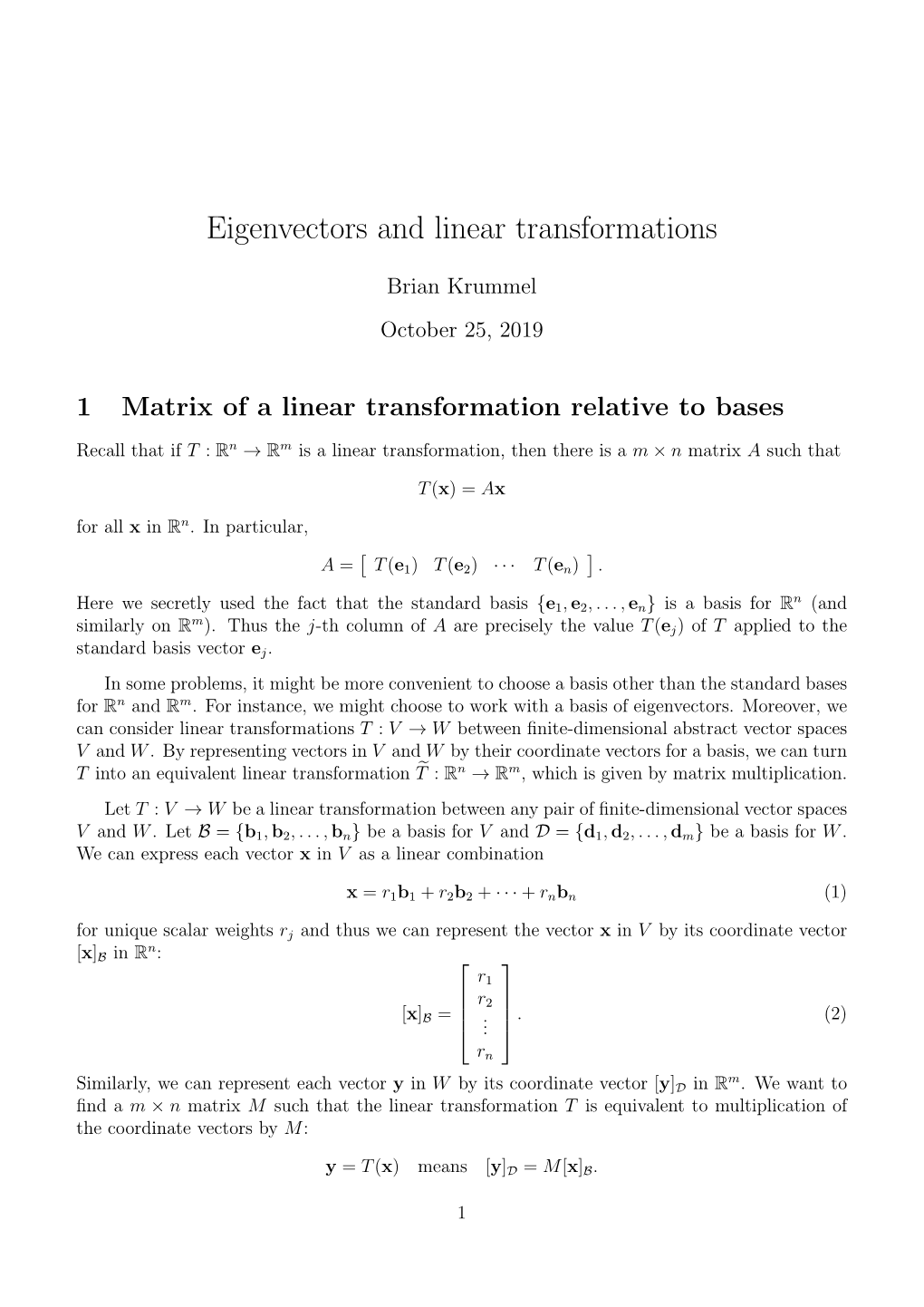 Eigenvectors and Linear Transformations