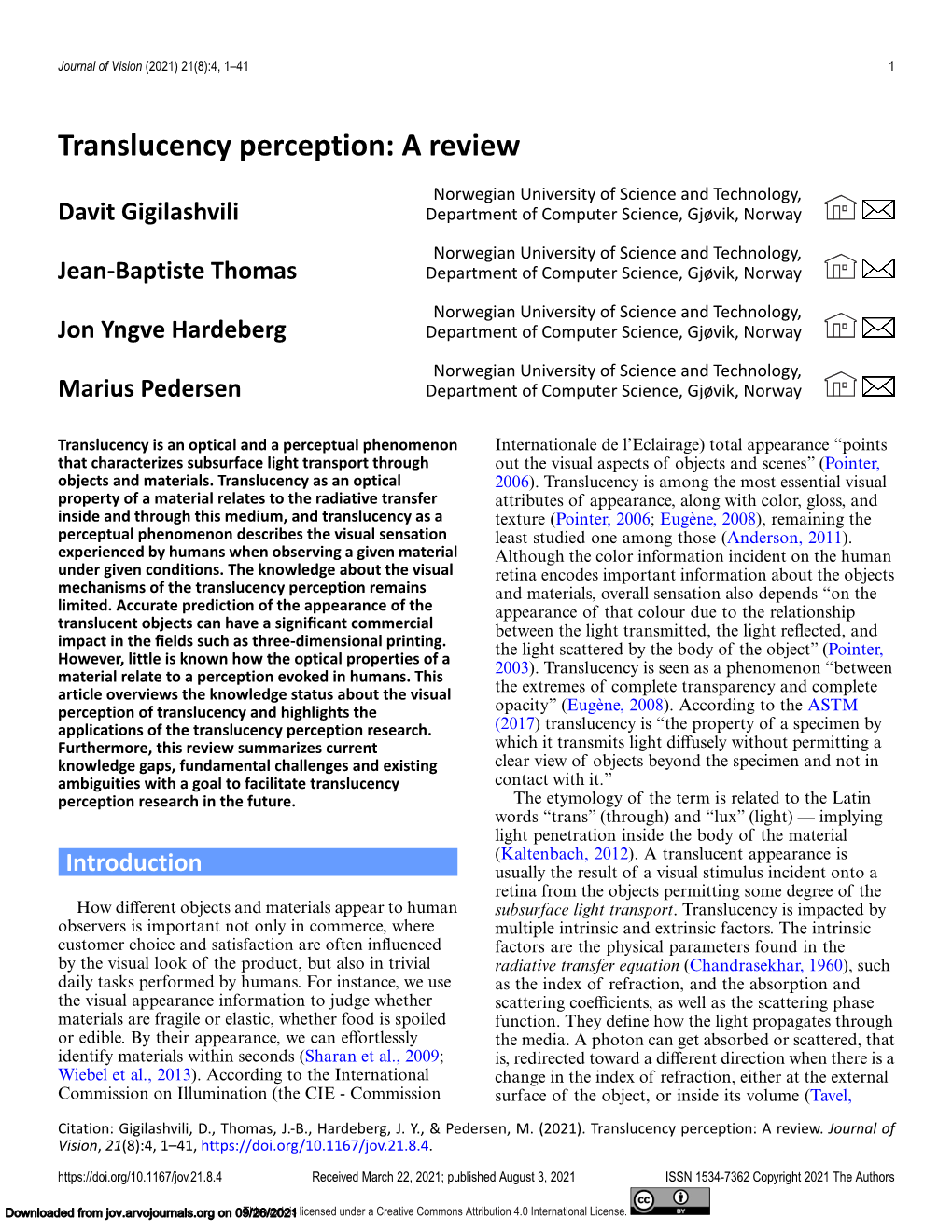 Translucency Perception: a Review