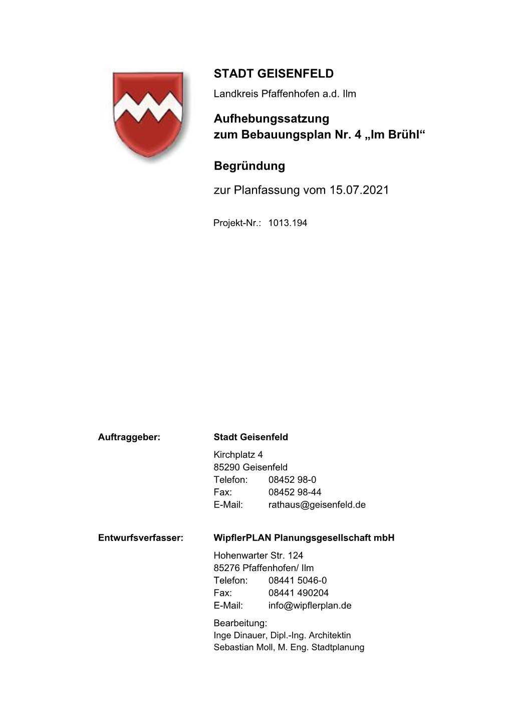 Aufhebungssatzung Zum Bebauungsplan Nr