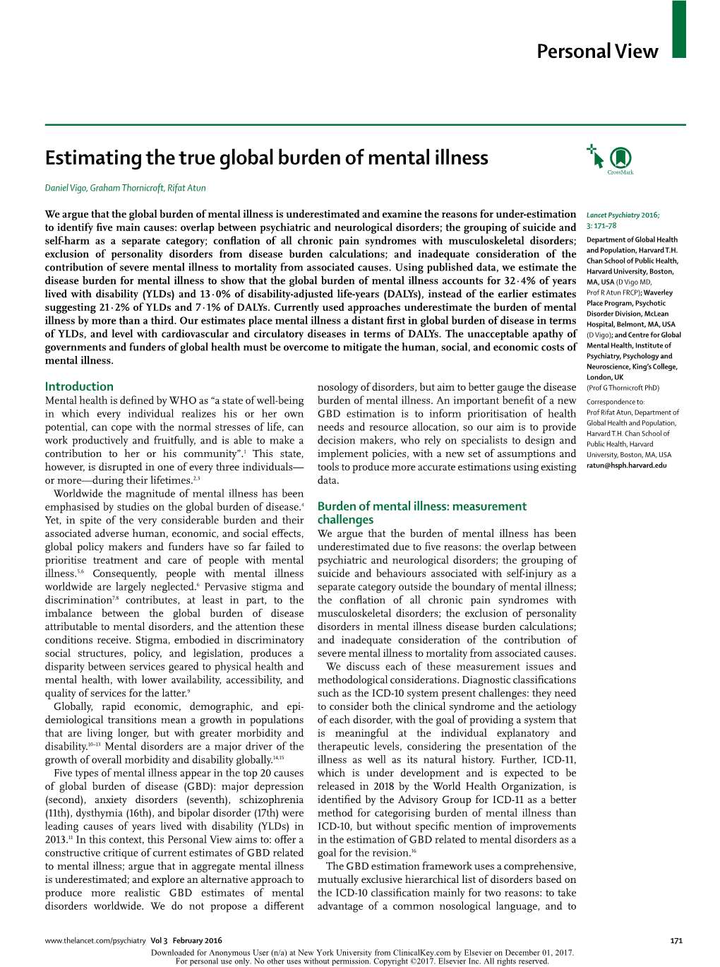 Estimating the True Global Burden of Mental Illness
