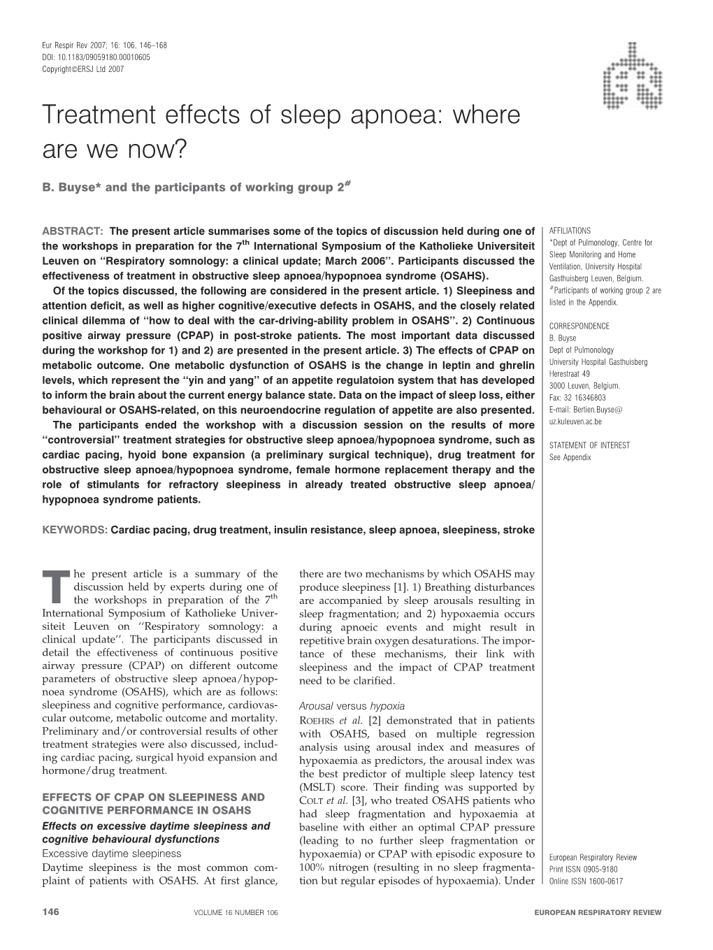 Treatment Effects of Sleep Apnoea: Where Are We Now?