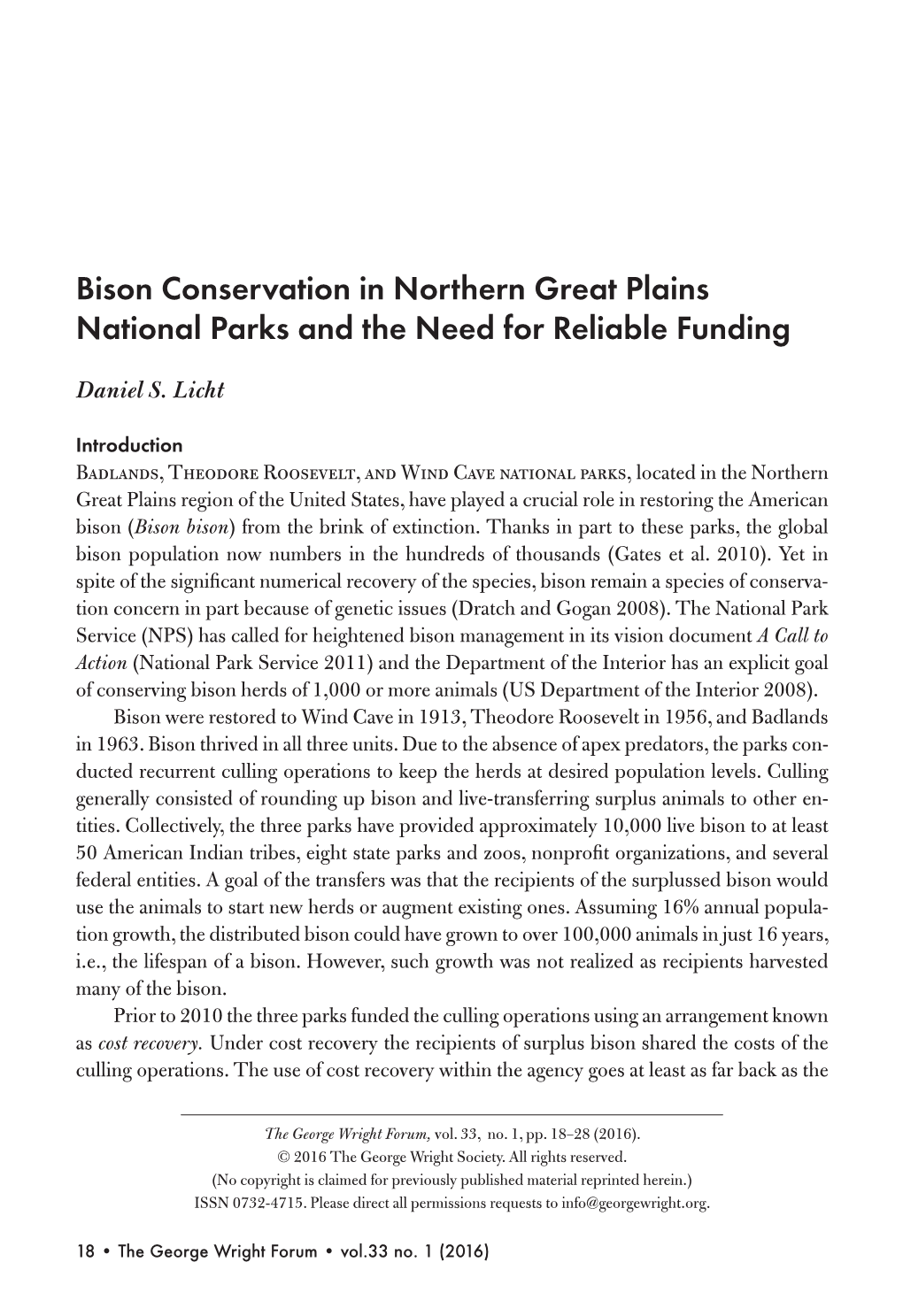 Bison Conservation in Northern Great Plains National Parks and the Need for Reliable Funding