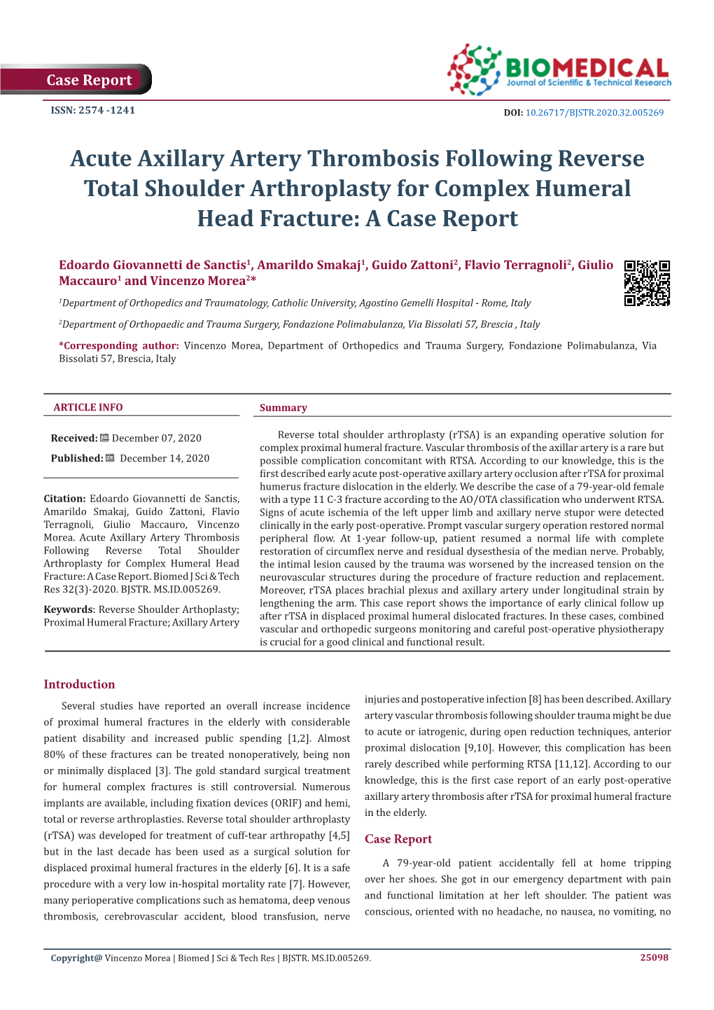 Acute Axillary Artery Thrombosis Following Reverse Total Shoulder Arthroplasty for Complex Humeral Head Fracture: a Case Report