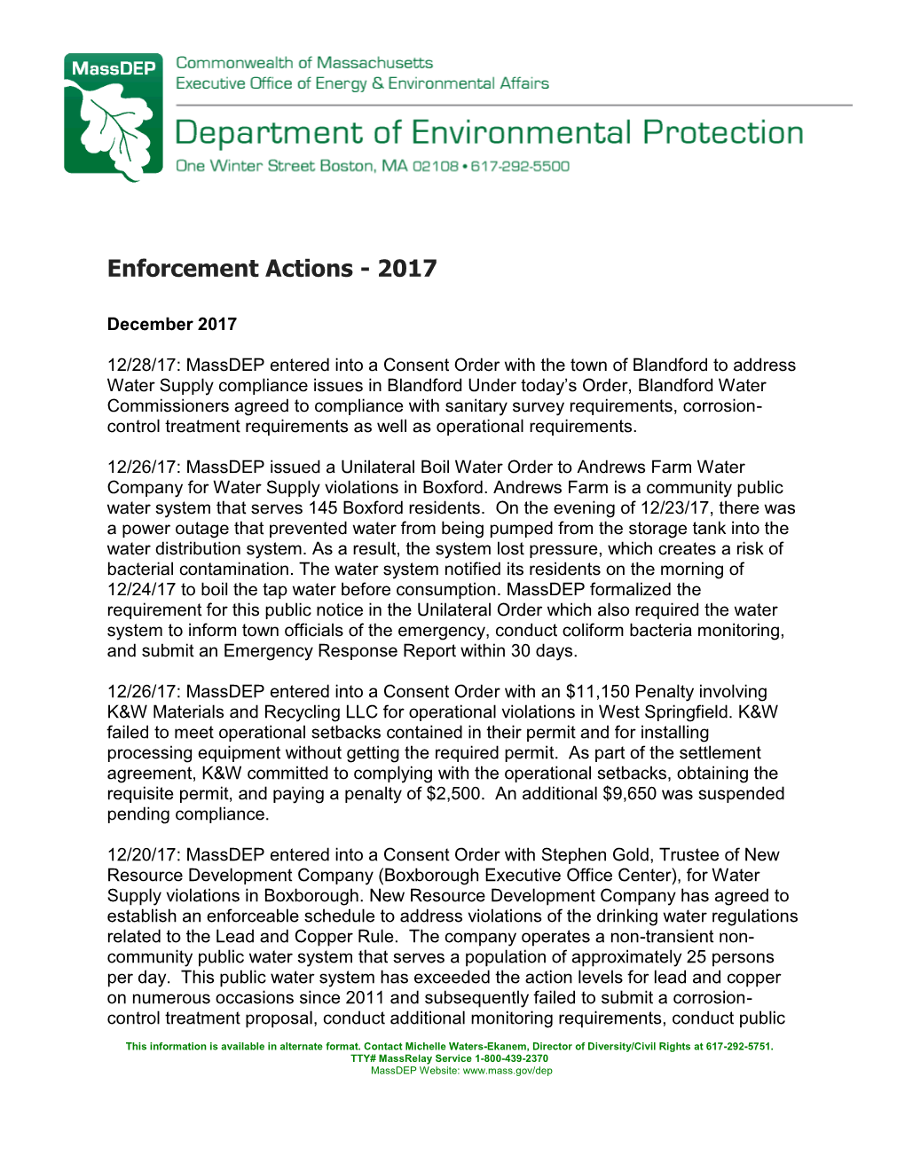 Enforcement Actions - 2017