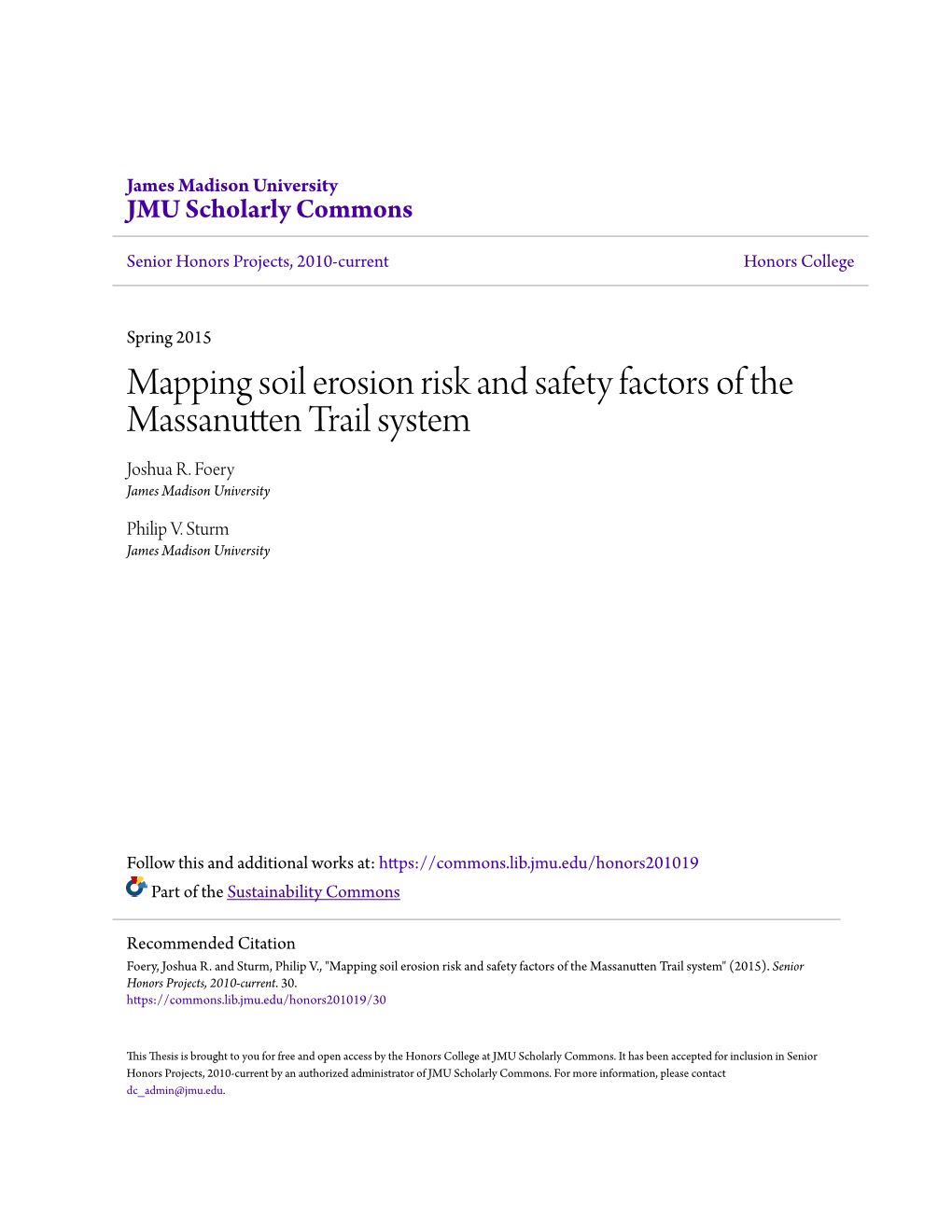 Mapping Soil Erosion Risk and Safety Factors of the Massanutten Trail System Joshua R