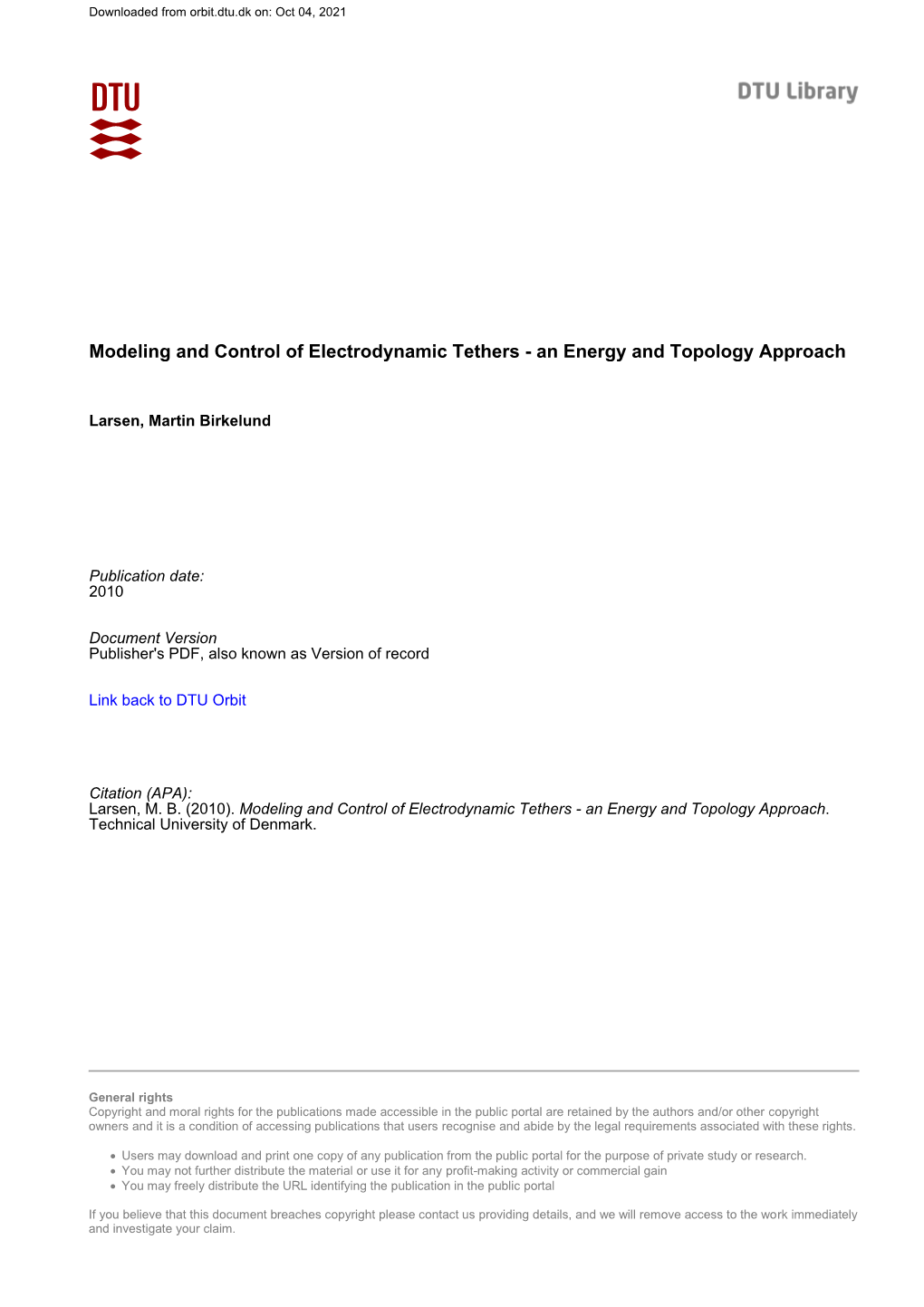 Modeling and Control of Electrodynamic Tethers - an Energy and Topology Approach