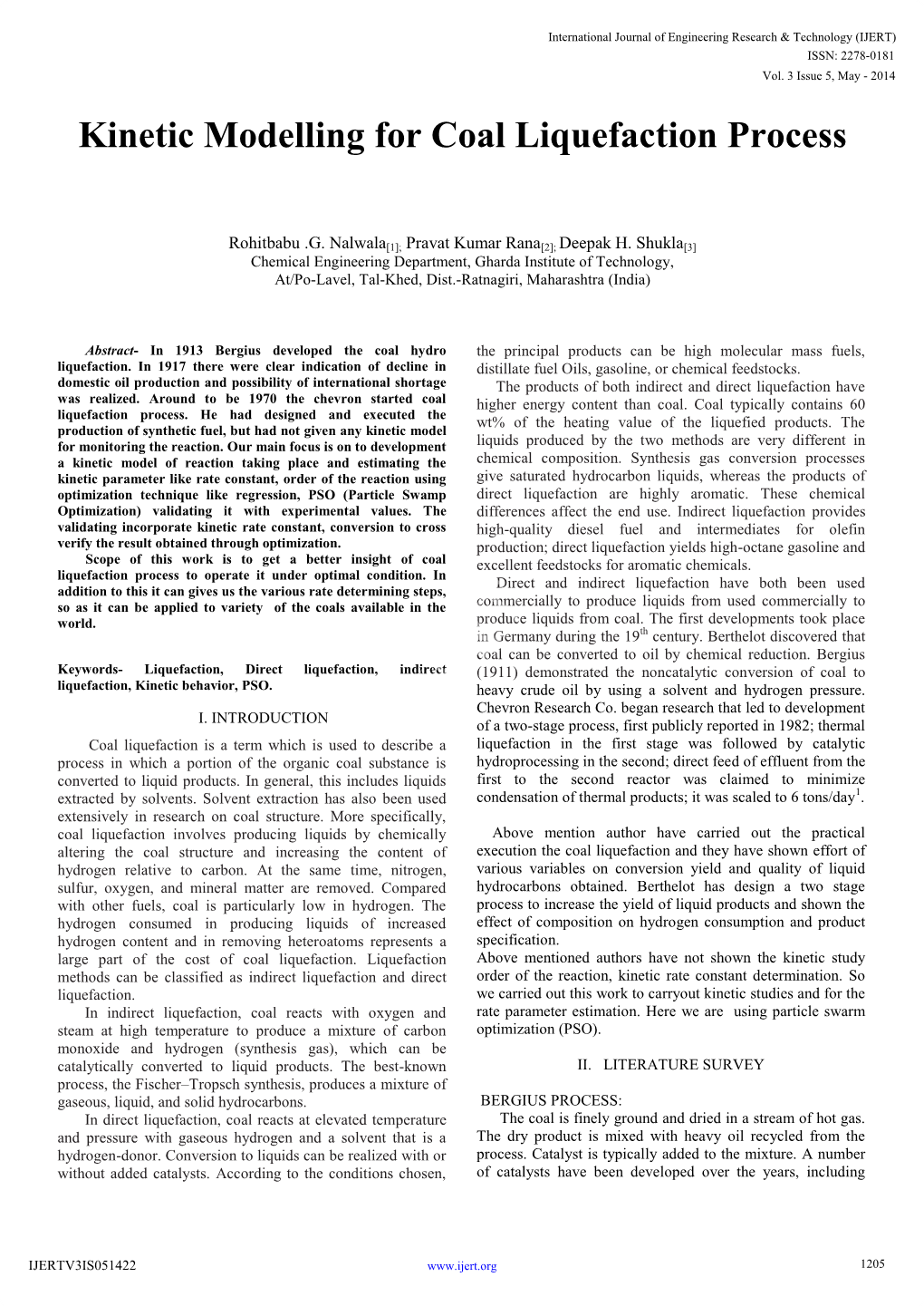 Kinetic Modelling for Coal Liquefaction Process