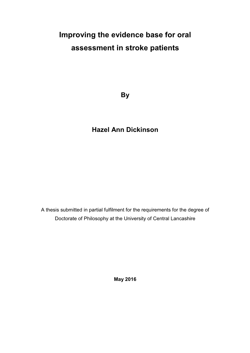 Improving the Evidence Base for Oral Assessment in Stroke Patients