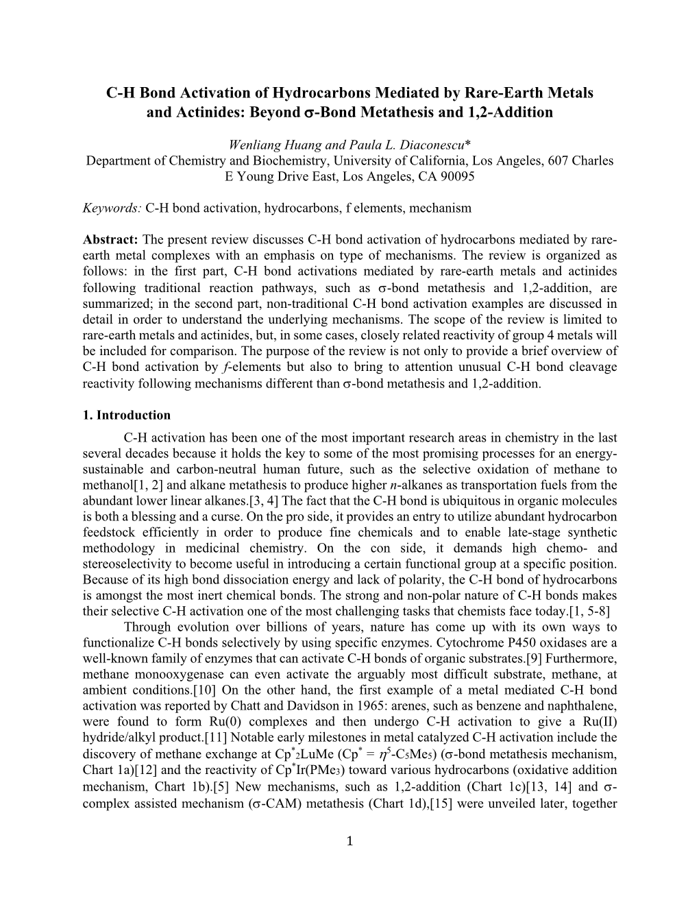 CH Bond Activation of Hydrocarbons Mediated by Rare