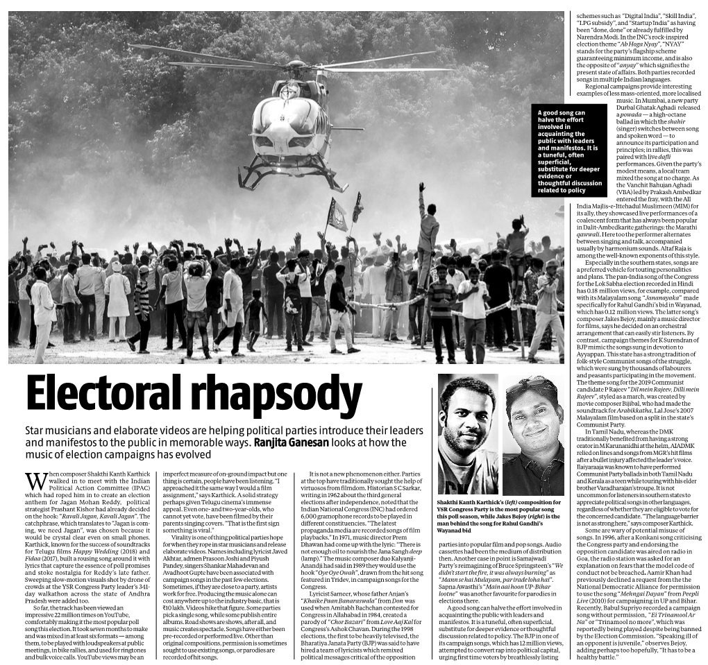 Electoral Rhapsody Movie Composer Bijibal, Who Had Made the Soundtrack for Arabikkatha, Lal Jose’S 2007 Malayalam Film Based on a Split in the State’S Communist Party