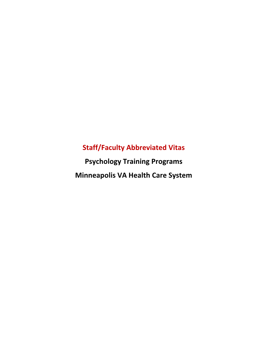 Minneapolis VA Psychology Training Staff Vitas