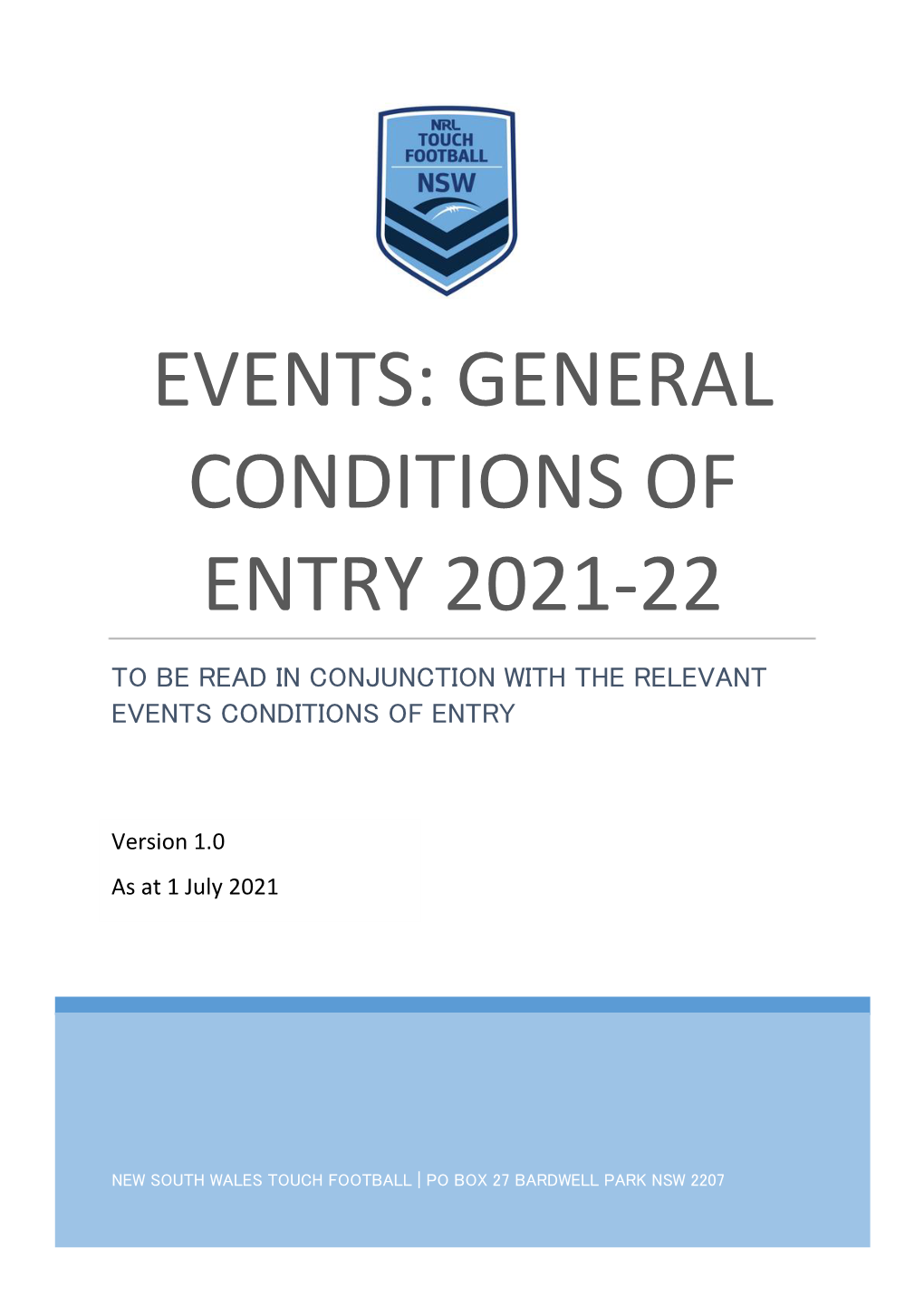 2021/22 NSWTA General Conditions of Entry