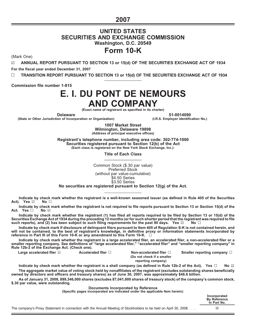 E. I. Du Pont De Nemours and Company